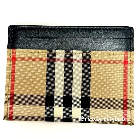 Burberry Card Holder Tartan Plaid Tan Neutral NWT - Picture 5 of 8